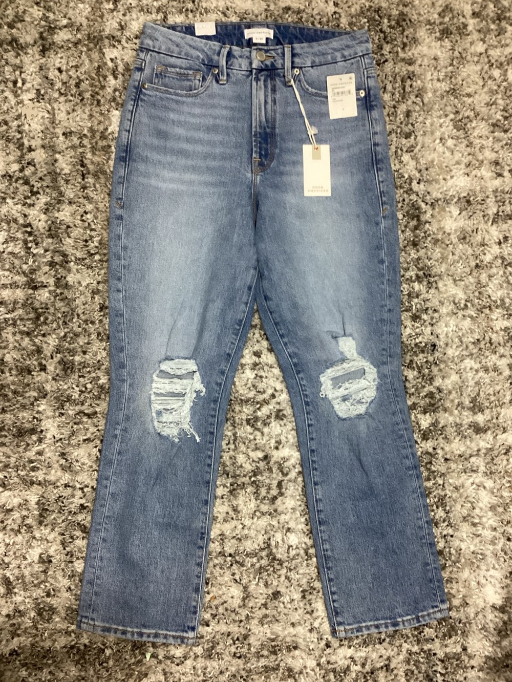 Good American Distressed Light Blue Straight-Leg Jeans